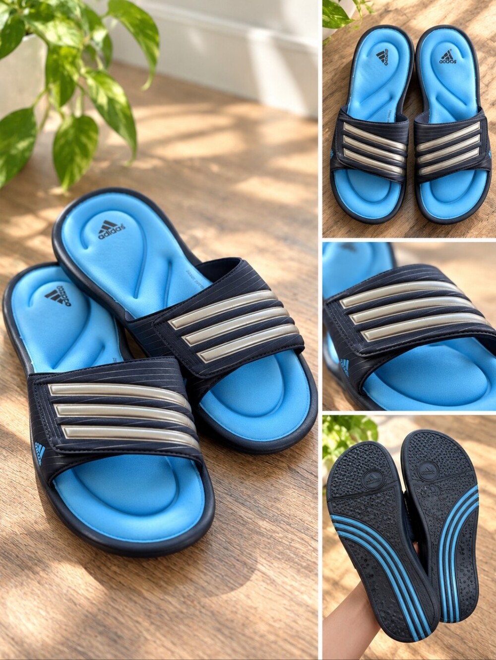 NWOT Adidas FitFOAM Slide Sandals Women 11 Blue Silver G40053 Y2K Retro